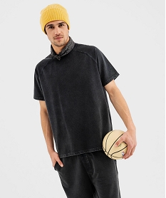 GEMO Sweat manches courtes en maille extensible délavée homme noir standard