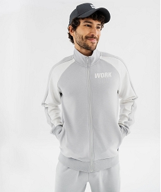 sweat zippe de sport a col montant en matiere extensible homme gris standard sweatsG409501_2