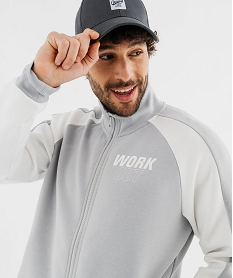 sweat zippe de sport a col montant en matiere extensible homme gris standard sweatsG409501_4