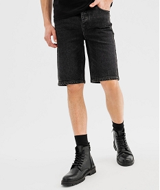 bermuda en jean extensible et delave coupe droite homme noir vifG412401_4