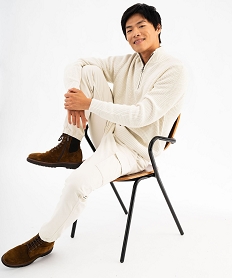 GEMO Pantalon cargo coupe straight en coton stretch homme blanc chine