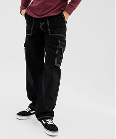 GEMO Jean cargo à coupe large et surpiqûres contrastantes homme noir standard