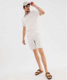 bermuda coupe chino en toile de coton stretch imprimee homme blanc vif pantalons chinoG418601_4
