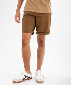 bermuda coupe chino en toile de coton stretch imprimee homme brun pantalons chinoG418801_4