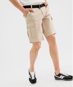 bermuda cargo en toile de coton lavee avec ceinture homme beige standardG419201_4