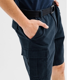 bermuda cargo en toile de coton lavee avec ceinture homme bleu standardG419301_2