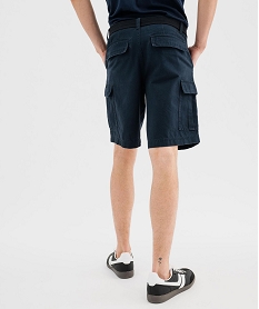 bermuda cargo en toile de coton lavee avec ceinture homme bleu standardG419301_3