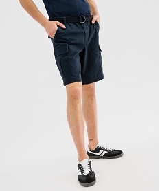 bermuda cargo en toile de coton lavee avec ceinture homme bleu standardG419301_4