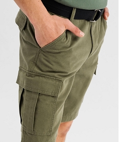 bermuda cargo en toile de coton lavee avec ceinture homme kaki standardG419401_2