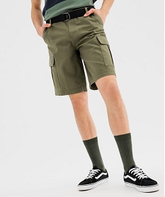 bermuda cargo en toile de coton lavee avec ceinture homme kaki standardG419401_4