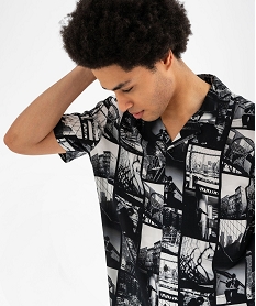 chemise manches courtes fluide et imprimee a col cubain homme noir standard chemise manches courtesG420501_2