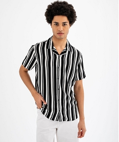 GEMO Chemise manches courtes et col cubain en viscose rayée homme noir standard