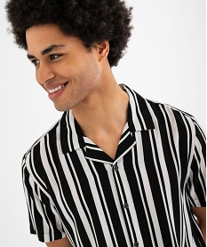 chemise manches courtes et col cubain en viscose rayee homme noir standard chemise manches courtesG420601_2
