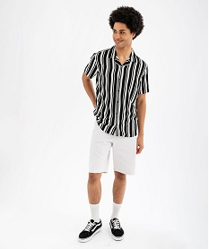 chemise manches courtes et col cubain en viscose rayee homme noir standard chemise manches courtesG420601_4