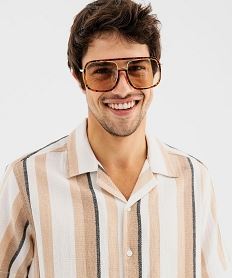 chemise manches courtes et col cubain a rayures homme beige standard chemise manches courtesG420801_2