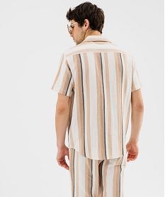 chemise manches courtes et col cubain a rayures homme beige standard chemise manches courtesG420801_3