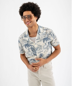 GEMO Chemise manches courtes imprimée à col cubain homme Bleu