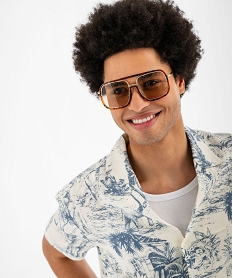 chemise manches courtes imprimee a col cubain homme bleu chemise manches courtesG420901_2