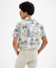 chemise manches courtes imprimee a col cubain homme bleu chemise manches courtesG420901_3