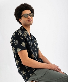 GEMO Chemise imprimée en coton avec col cubain homme noir standard