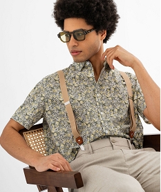 GEMO Chemise à manches courtes fleurie homme Vert