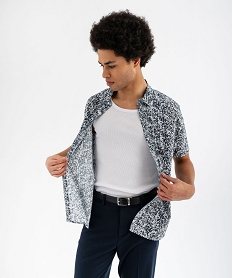 GEMO Chemise à manches courtes fleurie homme bleu standard