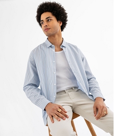 GEMO Chemise manches longues rayée en coton coupe droite homme bleu standard