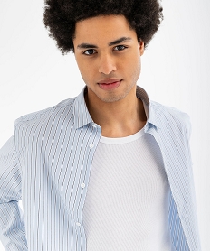 chemise manches longues rayee en coton coupe droite homme bleu standard chemise manches longuesG421801_3