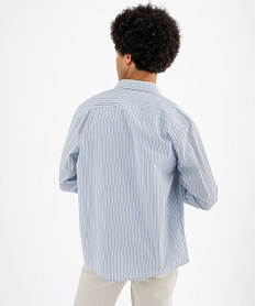 chemise manches longues rayee en coton coupe droite homme bleu standard chemise manches longuesG421801_4