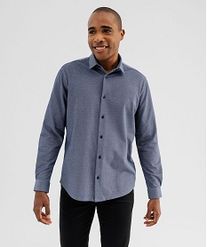 GEMO Chemise manches longues en maille piquée souple homme bleu standard