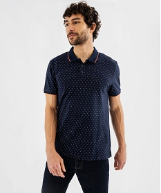 GEMO Polo manches courtes en maille piquée à micro-motifs homme Bleu