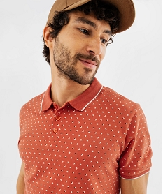 GEMO Polo manches courtes en maille piquée à micro-motifs homme orange standard
