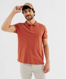 polo manches courtes en maille piquee a micro-motifs homme orange standard polosG427001_2