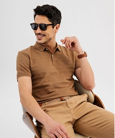 GEMO Polo manches courtes à rayures texturées homme marron standard
