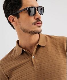 polo manches courtes a rayures texturees homme marron standard polosG427901_4