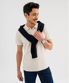 GEMO Polo manches courtes à rayures texturées homme Beige