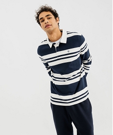 GEMO Polo rayé à manches longues avec col chemise homme Bleu