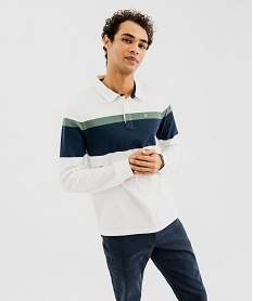 GEMO Polo à manches longues tricolore avec col chemise homme Beige