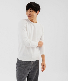 GEMO Pull en maille fantaisie en coton homme blanc standard