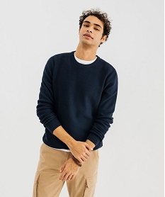 GEMO Pull en maille fantaisie en coton homme Bleu