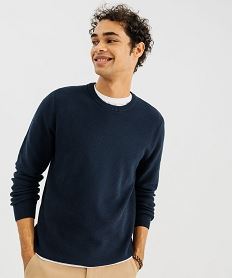 pull en maille fantaisie en coton homme bleu pullsG429801_2