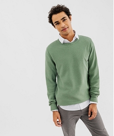 GEMO Pull en maille fantaisie en coton homme vert standard