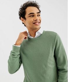 pull en maille fantaisie en coton homme vert standard pullsG429901_2