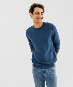 GEMO Pull en maille fantaisie en coton homme Bleu