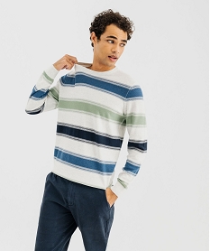 pull raye a col rond en maille fine homme imprime pullsG430201_2