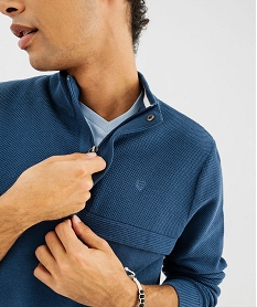 pull en coton a col montant zippe homme bleu pullsG430301_2