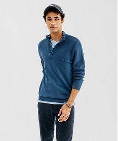 pull en coton a col montant zippe homme bleu pullsG430301_4