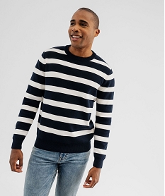 pull raye en coton homme bleu pullsG430501_3