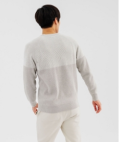 pull en maille cotelee bicolore homme beige pullsG430601_3