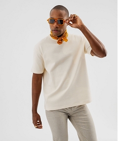 GEMO Tee-shirt manches courtes en maille gaufrée homme beige standard